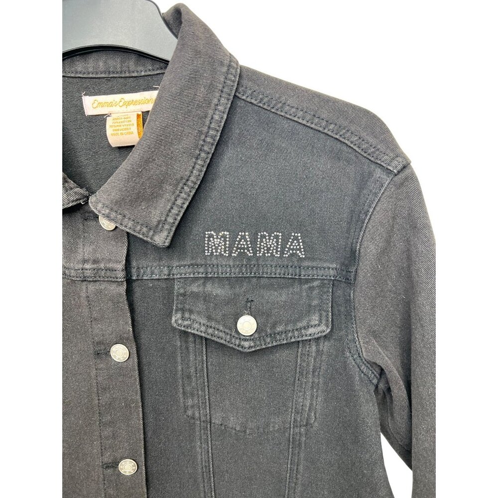 Emmas Expressions "Mama" Embroidered Black Denim Jacket With Butterfly Medium - Picture 12 of 14